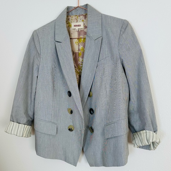 Kenzo double breasted blazer and wide leg pants striped 100% cotton suit - Picture 12 of 16